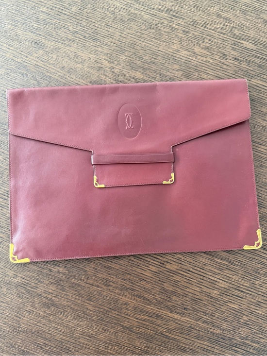 Cartier Accessories - Vintage Cartier Wine Red Leather Document Folio with Gold Corners